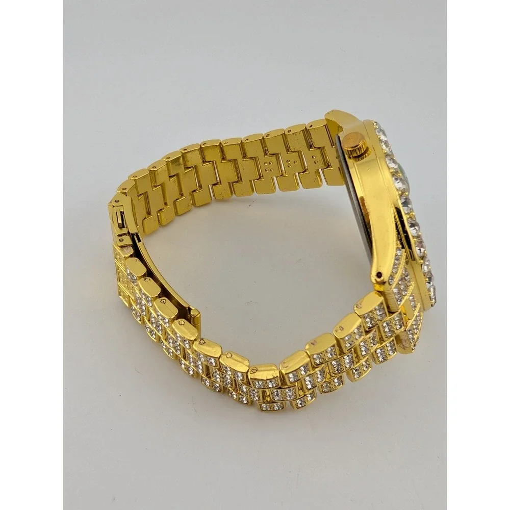 Men's Quartz‎ Watch Gold Tone Bling 43mm Case 7.5